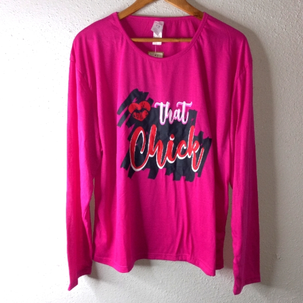 Mayfair L THAT CHICK Lips Long Sleeved  Pink Casual Top